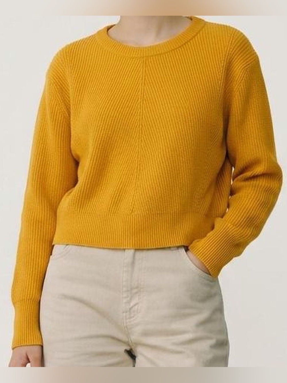 Elodie Mustard Ribbed Crewneck Sweater Medium